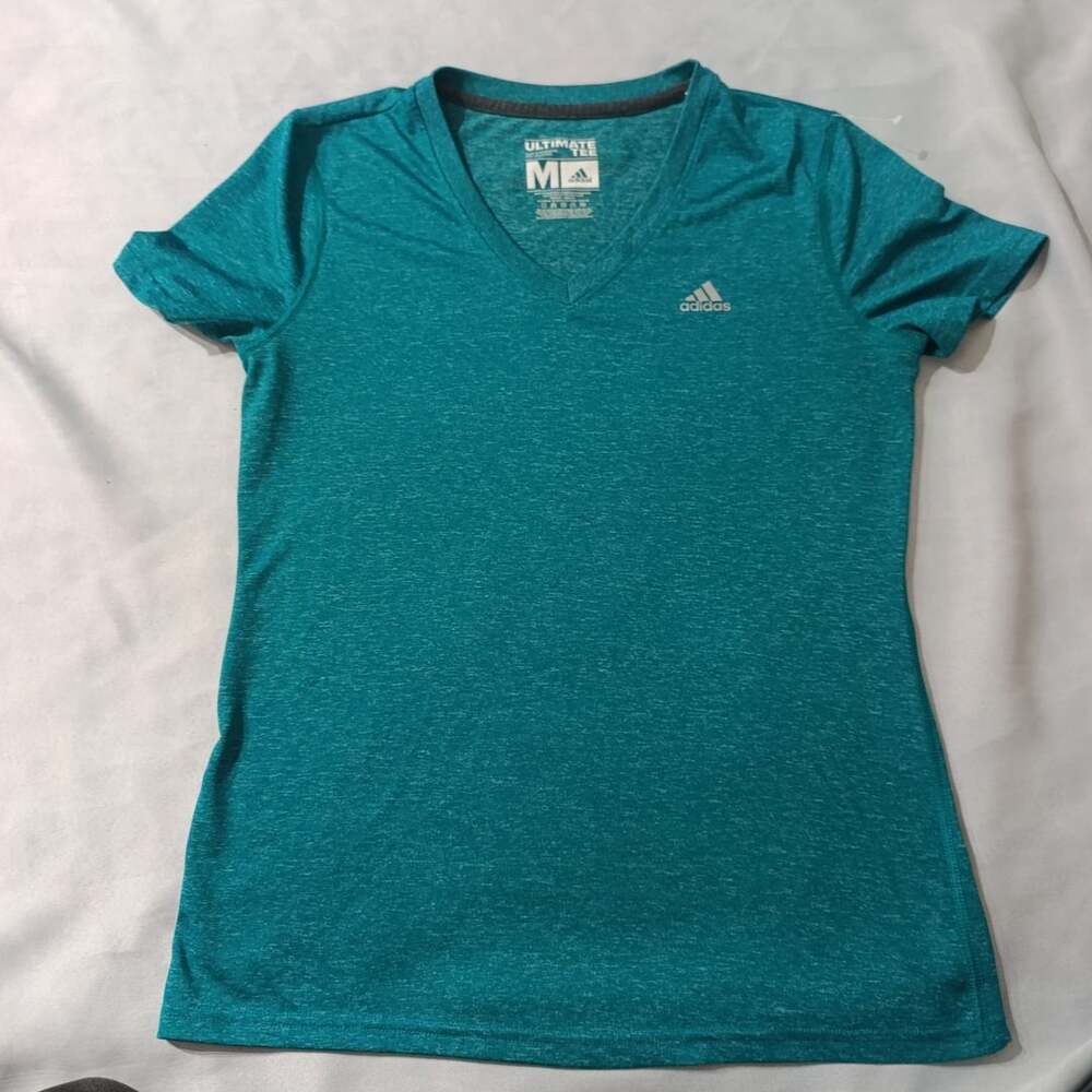 Adidas Ultimate Tee Size M Teal V-Neck Athletic Shirt